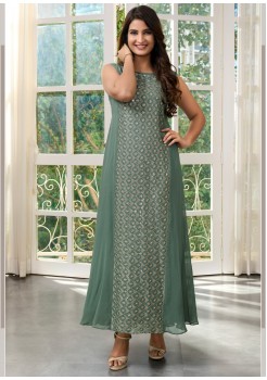 Green Viscose Georgette Designer Gown
